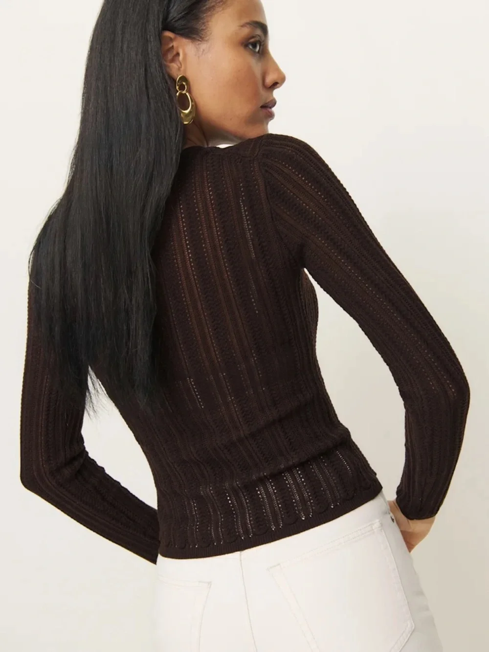 Reformation Nadia Regenerative Wool Lace Up Sweater Chocolate Brown Size Medium
